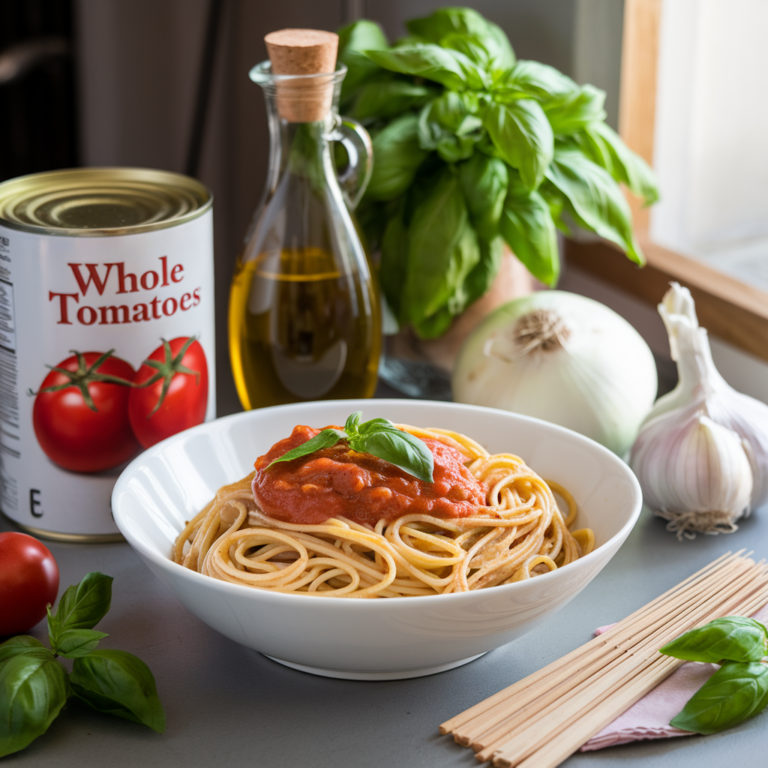 a bowl of spaghetti on a kitchen counter